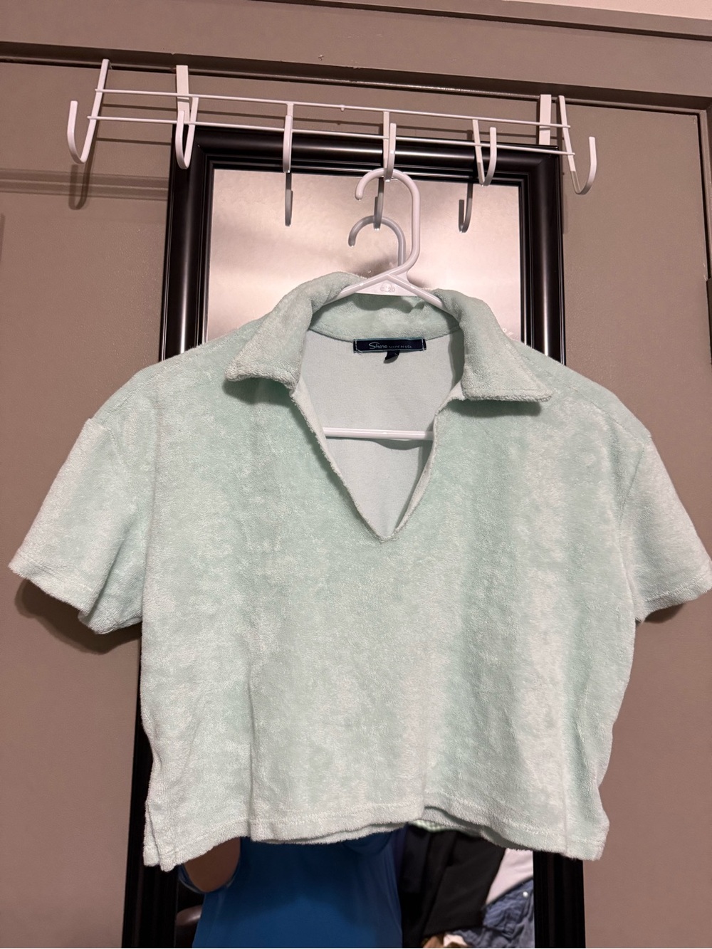 Distressed Shore Terry Polo Crop Top